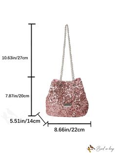 BirdinBag - Chic Sequin & Metal Chain Bucket Bag Pink Large Capacity Shoulder Bag For Party, Large Capacity Pink Shoulder Bag For Party, Pink Shoulder Bag With Large Capacity For Party, Party Crossbody Bucket Bag With Large Capacity, Large Capacity Crossbody Bucket Bag For Party, Party Crossbody Shoulder Bag With Chain, Party Bucket Evening Bag With Chain Strap, Party Bucket Bag With Large Capacity, Trendy Party Bags With Chain Detail