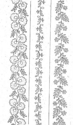 three rows of flowers and leaves drawn on paper