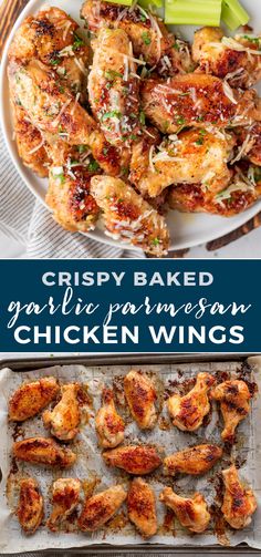 crispy baked garlic parmesan chicken wings with celery on the side