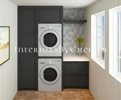 a washer and dryer in a small room