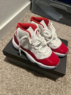 #jordan11s #sneakerhead Red Jordans Aesthetic, Air Jordan 11 Cherry, Luxury Red Jordan Sports Shoes, Air Jordan 11 Bred, Jordans Aesthetic, Rachel Hair, Jordan 11 Bred, Jordan 11s, Jordan 11 Low