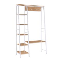 a white shelving unit with four shelves