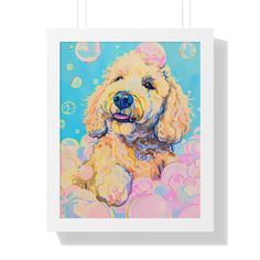 a painting of a dog with bubbles on it