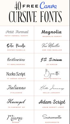 the 40 free cursive font styles for any type of lettering, including letters and numbers