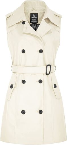 Classic Lightweight White Sleeveless Long Vest Trench Coat 100% Terylene Imported Button closure Made with waterproof fabric Do not bleach Brand Size Dress Bust Waist Hip XS 0-2 31-32.5'' 23-24'' 31-34" S 4--6 33-35'' 25-26'' 35-37" M 8--10 35-36'' 27-28'' 38-39" L 12--14 38-40'' 29-31'' 40-42" XL 14-16 40-42'' 33.5-36'' 44-46" 2XL 18-20 42-44'' 37-40'' 47-50" 3XL 22-24 44-46'' 41-46'' 51-55" 4XL 26-28 46-48'' 47-50'' 56-60" Sleeveless Snap Button Outerwear For Spring, Sleeveless Outerwear With Snap Buttons For Spring, Sleeveless Spring Outerwear With Snap Buttons, Womens Long Vest, Long Vest Jacket, Sleeveless Trench Coat, Sleeveless Trench, Lightweight Trench Coat, Long Vest