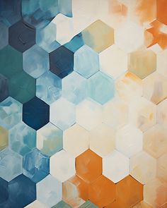 an abstract painting with hexagonal shapes