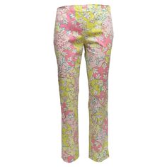 Pink and multicolor cotton floral print straight-leg pants by Emilio Pucci. Side closure. 32" waist, 39" hips, 28" inseam, 8" rise, 36.5" length. Corset And Jeans, Print Pant, Ski Outfit, Floral Rosa, Resort Outfit, Floral Print Pants, Versace Couture, Denim Corset, Opening A Boutique