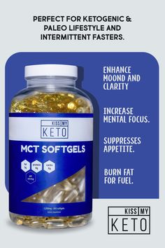 Kiss My Keto MCT Oil Capsules - 1000 mg 300 count - take MCT with you on the go - quick, convenient and easy to digest softgels that support natural sustained energy and mental focus. #kissmyketo #keto #ketogenic #ketodiet #ketoproducts #Ketogels #ketosis #softgels #mctoil Low Salt Diet, Low Carb Diet Plan, High Fat Foods, Fat Foods, Mental Focus, Low Fat Diets