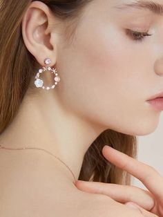 Rose Party, Floral Hoops, Rainbow Earrings, Circle Earrings, Rose Gold Earrings, Pearl Studs, Rose Gold Plates, Mother Of Pearl