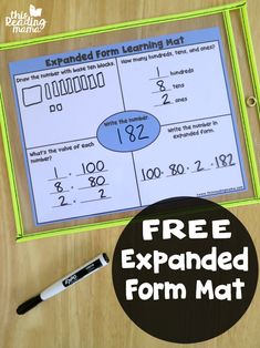 a printable worksheet with the words expanded form mat and a pen next to it