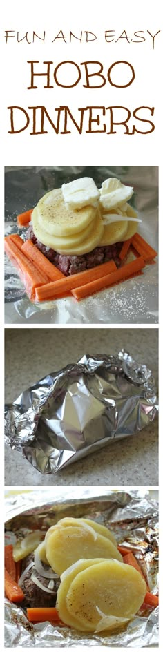 the instructions for how to make an easy hobo dinner with sliced bananas and other ingredients