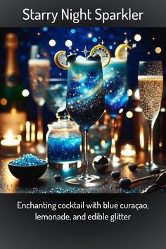 starr night sparkler cocktail with blue curacao lemonade and edible glitter