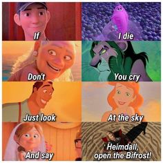 some disney characters with different expressions and sayings on the same page, one says it is