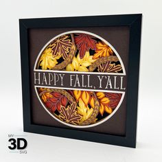 a card with an image of fall leaves and the words happy fall y'all