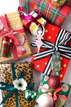 presents wrapped in different patterns and colors