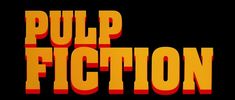 the title for pulp fiction is shown in red and yellow