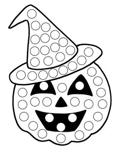 a black and white pumpkin with a witches hat on it's head coloring page