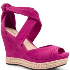 Ugg Lucy Sandals Espadrilles New Hot Pink Wedge Strappy Women’s Size 5.5 5 1/2 These Are New Sale Sticker Still On Bottom But Got A Lil Dirty In Storage Just Noting To Be Safe These Are Gorgeous The Best Barbie Sandals So Comfortable Please See All Pictures Hot Pink Wedges, Pink Wedges, Shoes Ugg, Wedge Espadrilles, Cork Wedges Sandals, Wedge Ankle Boots, Leather Espadrilles, Leather Sandals Women, Wedge Heel Sandals