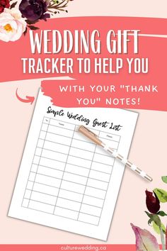 a wedding gift tracker with flowers on it