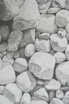 a pencil drawing of rocks and pebbles