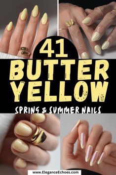 41 Butter Yellow Nails: Your Ultimate Guide to Rocking the Hottest Mani Trend Butter Chrome Nails, Butter Nails Trend, Butter Yellow Nails With Design, Yellow Chrome Nails Designs, Butter Yellow Nails, Yellow Almond Nails, Yellow Nails Summer, Butter Nails, Long Nail Designs Square