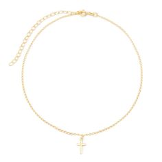 A small gold cross charm dangle from a choker chain. Cross Necklace Simple, Cross Choker Necklace, Cross Gold, Cross Choker, Family Tree Necklace, Gold Choker Necklace, Gold Choker, Sterling Silver Cross, Cross Charms