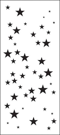 black and white stars are flying in the air