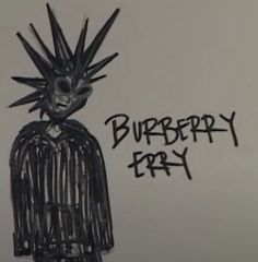 a drawing of a bird in a cage with the words burberry fry written on it