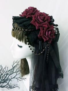 Lace Width: 16cm.  Bowknot Size: 35cm.  Attention: This price includes a KC or a KC with veil only, others are not included. Gothic Headdress, Vampire Fashion, Hot Topic Clothes, Dress Boots Women, Punk Rock Outfits, Gothic Hairstyles, Emo Dresses, Grunge Fashion Soft, Elegant Gothic