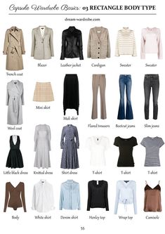 New! Body and Style e-books – Dream Wardrobe Body Type Clothes, Body And Style, Rectangle Body Shape Outfits, Rectangle Body Shape, Capsule Wardrobe Basics, Hourglass Body Shape, Apple Body Shapes, Sheer Clothing