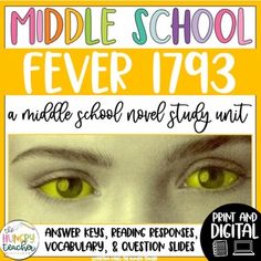 a poster with the words middle school fever, and an image of two green eyes