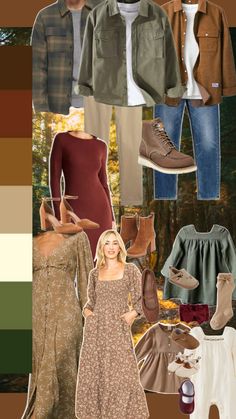 a collage of different clothes and shoes with the same color scheme as well as an image