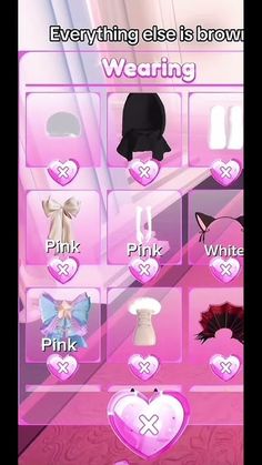 the pink dress up game is being played on an iphone screen with hearts, bows and other items