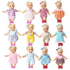 a group of dolls that are all wearing different outfits