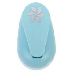 a blue plastic object with white flowers on the front and back of it's cover