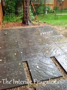 an outdoor patio that has been laid out and ready to be built into the ground