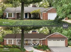 before and after pictures of a brick ranch house