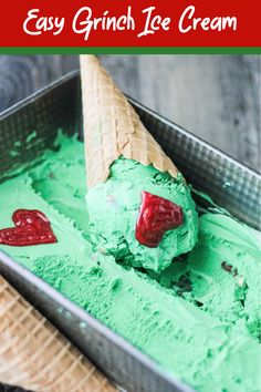 This easy Grinch ice cream recipe is festive and delicious. It is super creamy and fun. It is perfect for Christmas, a Dr. Seuss party, or just because.