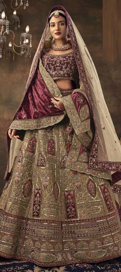 Beige and Brown color Lehenga in Velvet fabric with Embroidered, Resham, Sequence, Thread, Zari work Heavy Bridal Lehenga, Maroon Bridal Lehenga, Velvet Bridal Lehenga, Velvet Dupatta, Biscuit Color, Velvet Lehenga, Indian Bridal Lehenga, Lehenga Blouse, Ghagra Choli