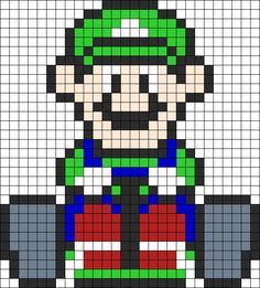 a pixellated image of mario in red, white and blue with his arms crossed