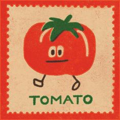 an image of a tomato with eyes and hands on it's face that says tomato