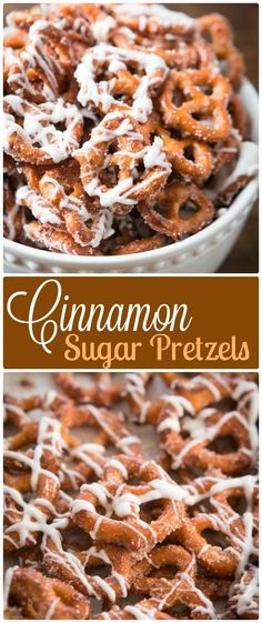 cinnamon sugar pretzels with icing on top