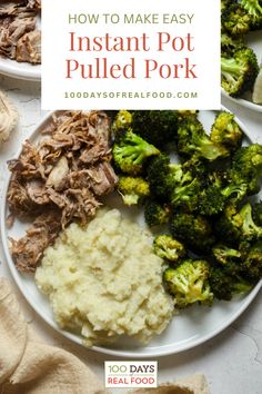 Pulled Pork with Mashed Potatoes. With Text Reading: Easy Instant Pot Pulled Pork Recipe. Instant Pot Pulled Pork Loin, Instant Pot Pork Loin Recipes, Pork With Gravy, Instant Pot Pork Loin Recipe, Pulled Pork Instant Pot Recipe, Instant Pot Pulled Pork Recipe, Pork Loin Pulled Pork, Instant Pot Pulled Pork