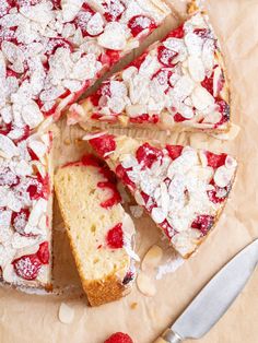 a cake that has been cut into slices