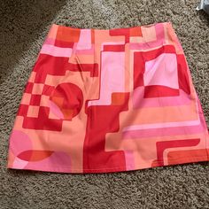 Never Worn. Can Fit Small. Tag Cut Colorful Vibrant Summer Skirt, Vibrant Colorful Summer Skirt, Vibrant Fitted Summer Skirt, Colorful Spring Beach Skirt, Vibrant Fitted Skirt For Summer, Pink Fitted Skirt For Summer, Colorful Vibrant Skirt For Spring, Retro Orange Summer Skirt, Vibrant Colorful Skirt For Spring