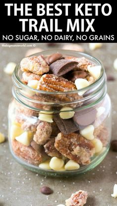 the best keto trail mix no sugar, no dairy, no grains in a glass jar