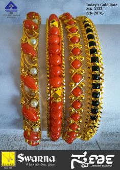 Coral Gold Bangles, Coral Bangles Gold, Gold Pearl Bangles, Coral Bangles