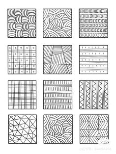 the different patterns used in quilting are shown on this page, which shows how to draw