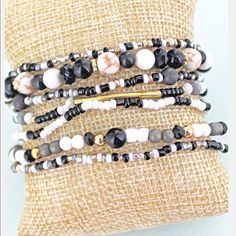 New Goldtone Bar Black Seed Bead Bracelet Set Stack Your Wrists With These Colorful Beaded Bracelets! Set Of 7 Bracelets Goldtone Faux Stone, Faceted, And Seed Beads 2.5" Diameter Comfort Stretch Band No Closure Lead Compliant Posh Ambassador Trendy White Bracelets With Faceted Beads, Everyday White Beaded Wrap Bracelet, Trendy White Beaded Bracelets With Faceted Beads, Colorful Beaded Bracelets, Heishi Jewelry, Bar Black, Seed Bead Bracelet, Bracelets Set, Stretch Band