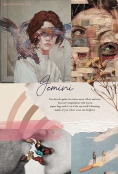 the collage has many different pictures and words on it, including an image of a woman's face